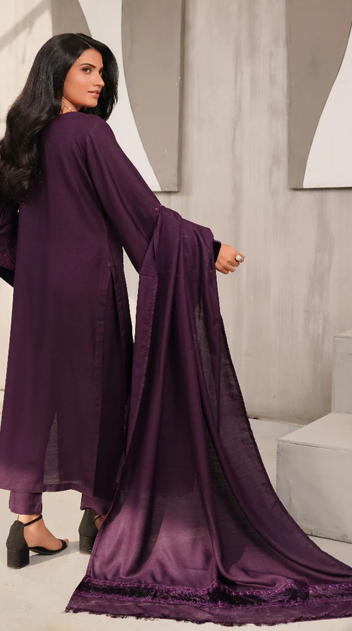 Stunning Purple Dhanak Suit Set