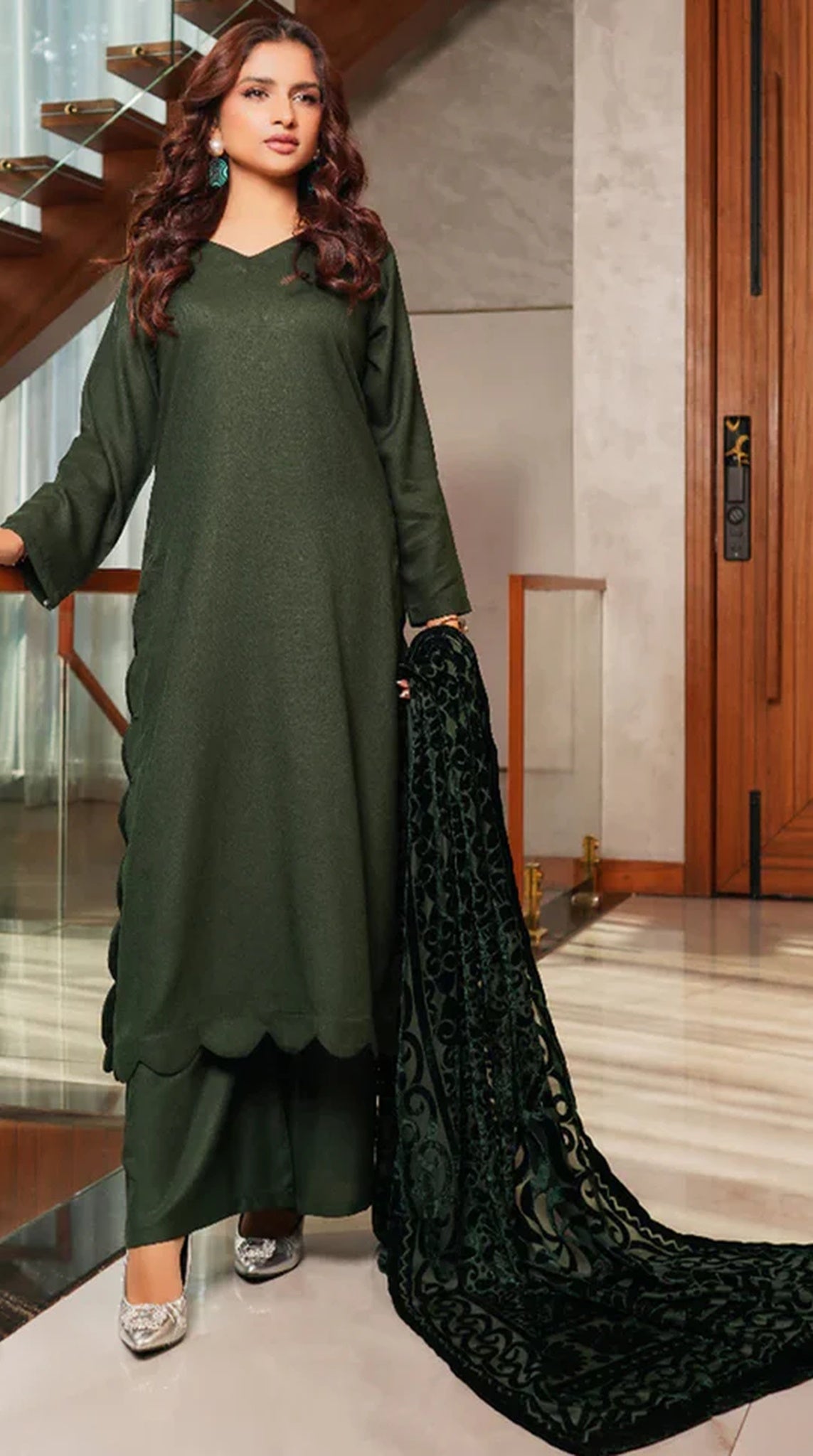 Refined Dark Green Dhanak Suit Set