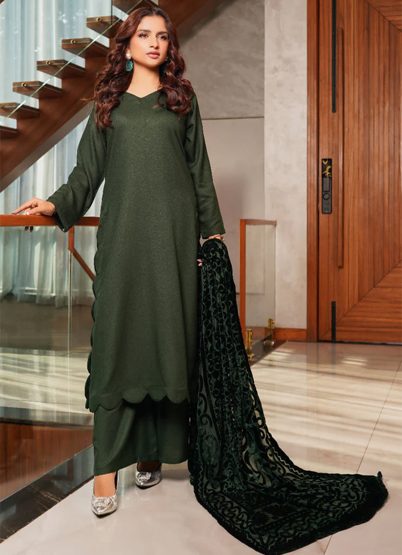 Refined Dark Green Dhanak Suit Set