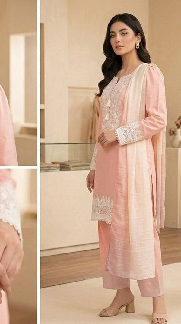 Light Pink Farshi Salwar Suit with White Embroidered Lace