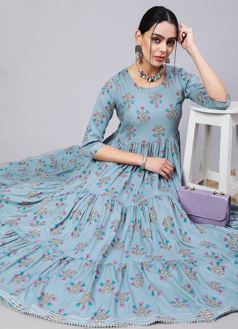 Buy Blue Rayon Printed Dress