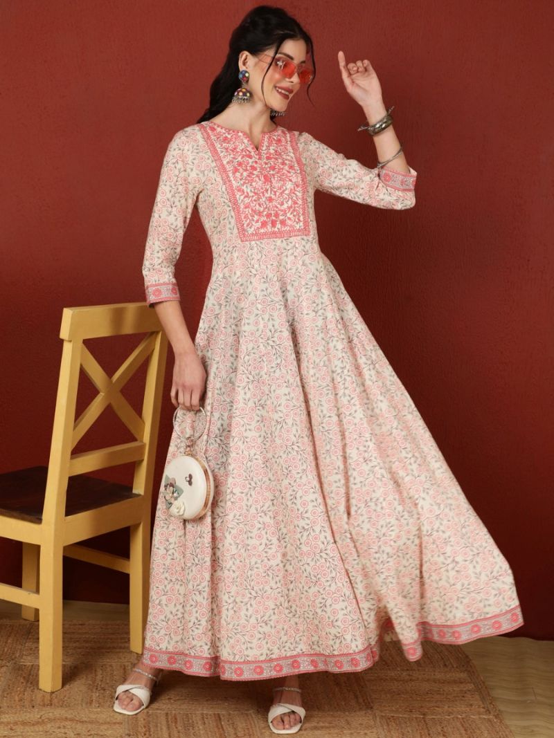 Buy Off-White Cotton Printed Dress