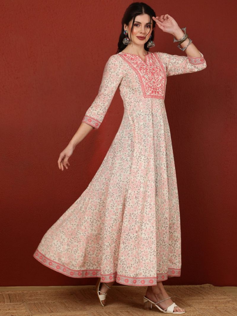 Buy Off-White Cotton Printed Dress