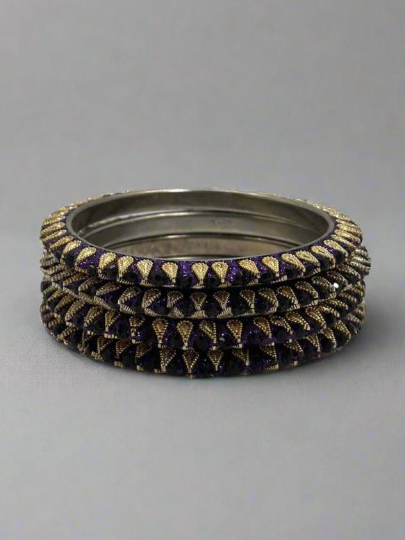 Purple Crystal Bangle Set