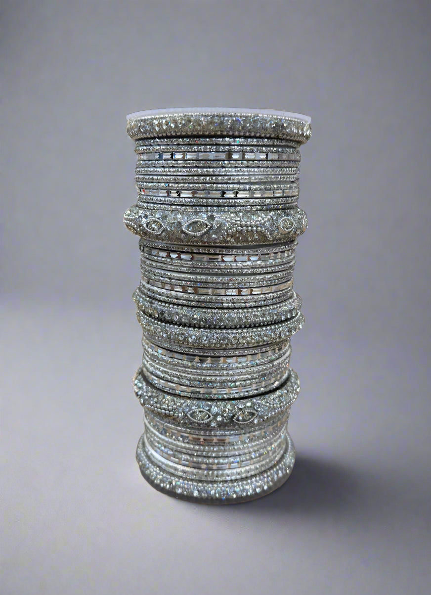 Silver Diamante Double Bangle Set