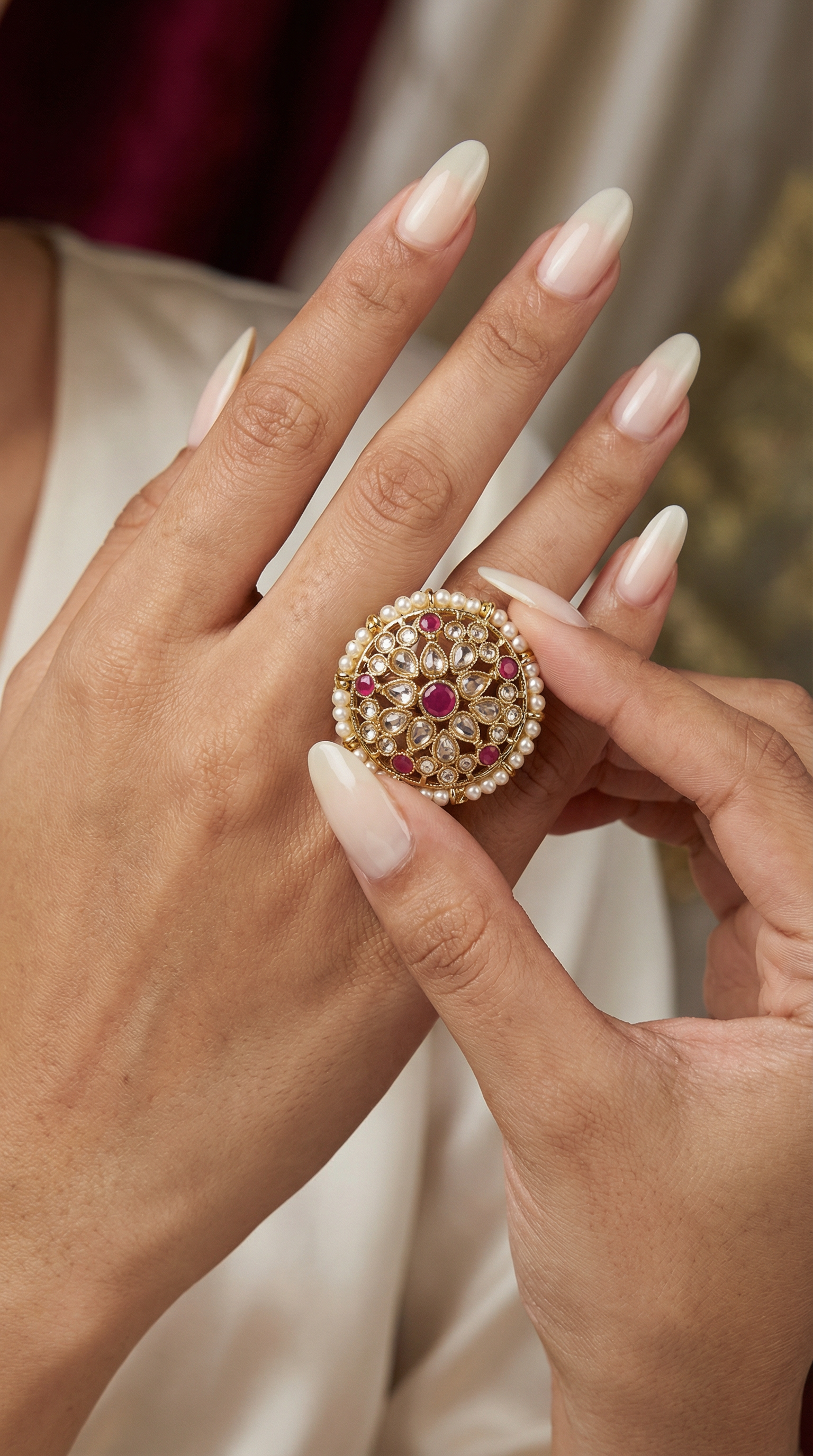 Round Gold Plated Adjustable Ruby Ring