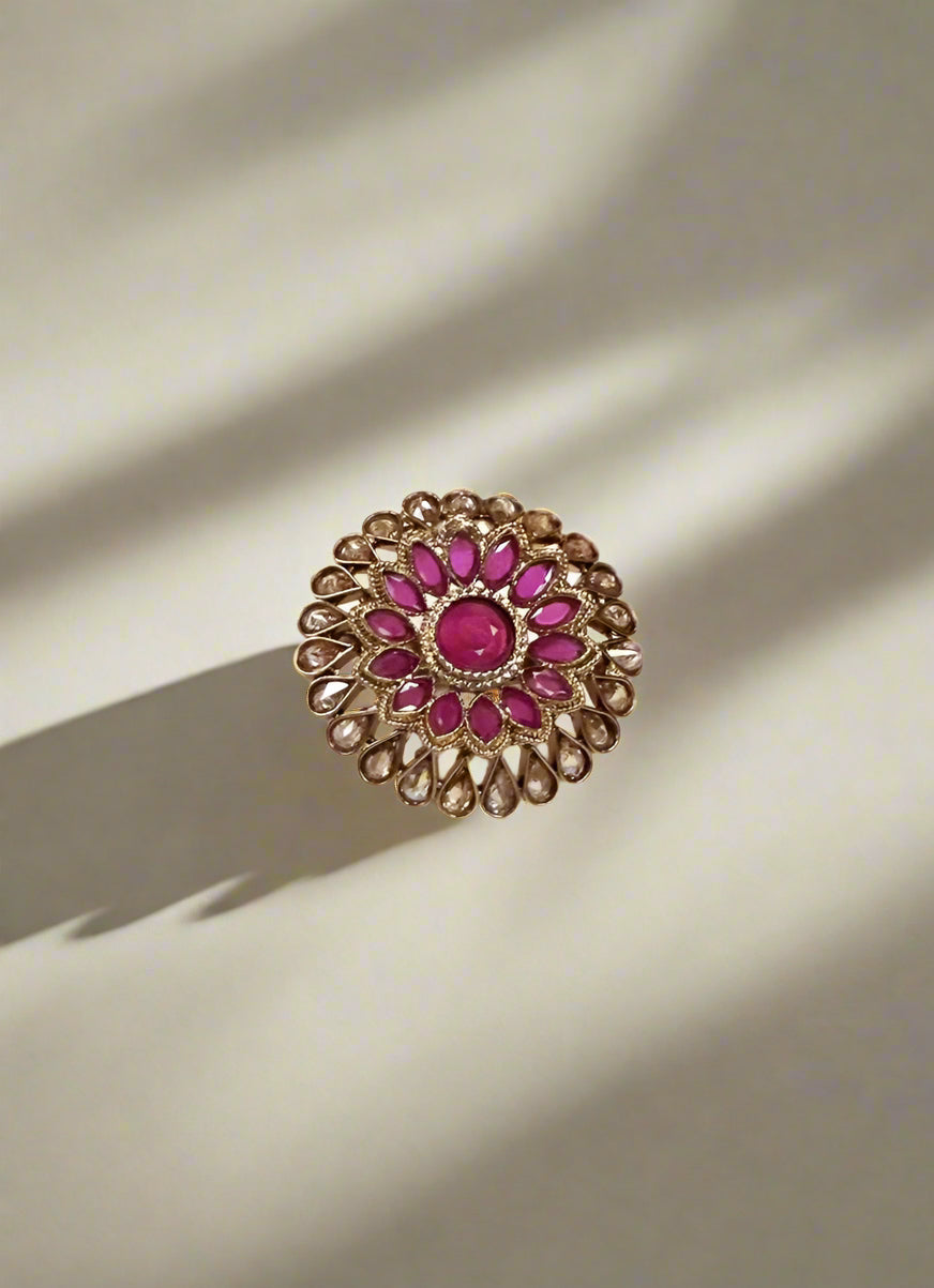 Buy Ruby Flower Reverse American Diamonte Stone Ring