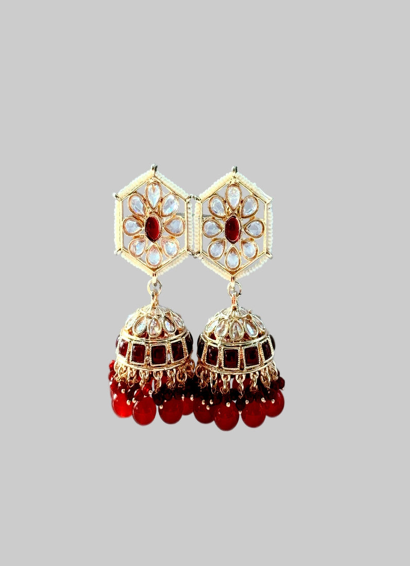 Maroon Hexagon Earrings