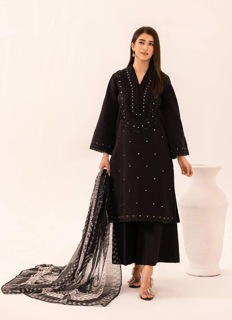 Black Khadi Net Mirrior-Work Suit Set