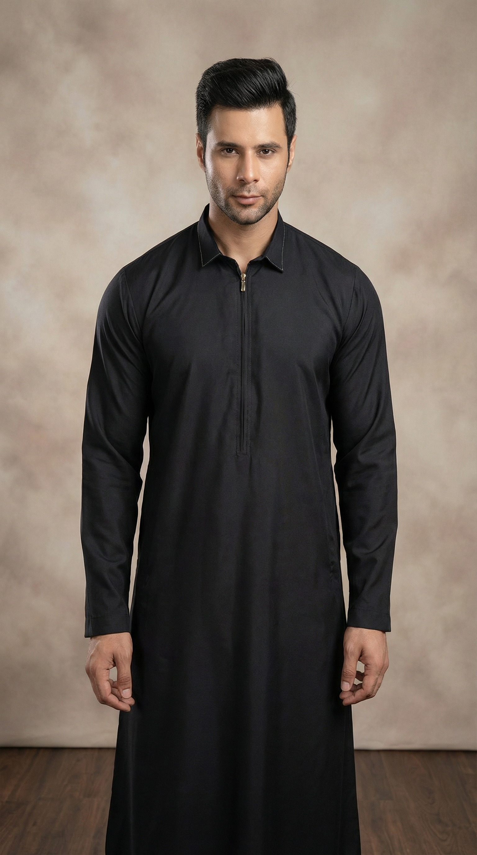 Men's Black Shirt Collar Jubba
