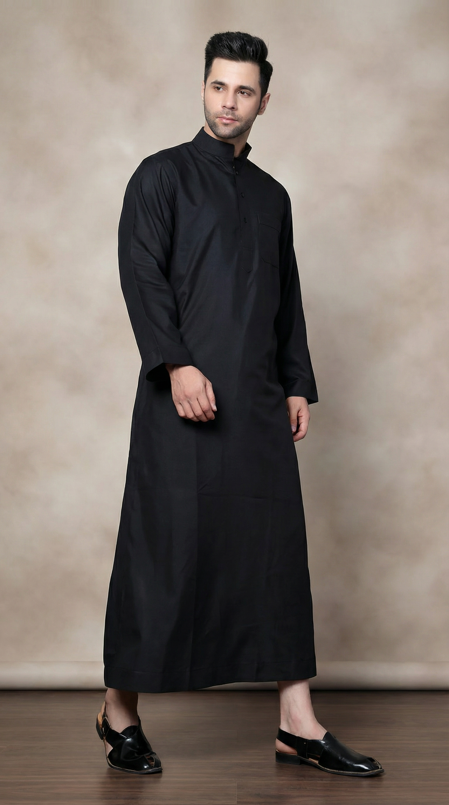 Men's Smart Black Long Jubba