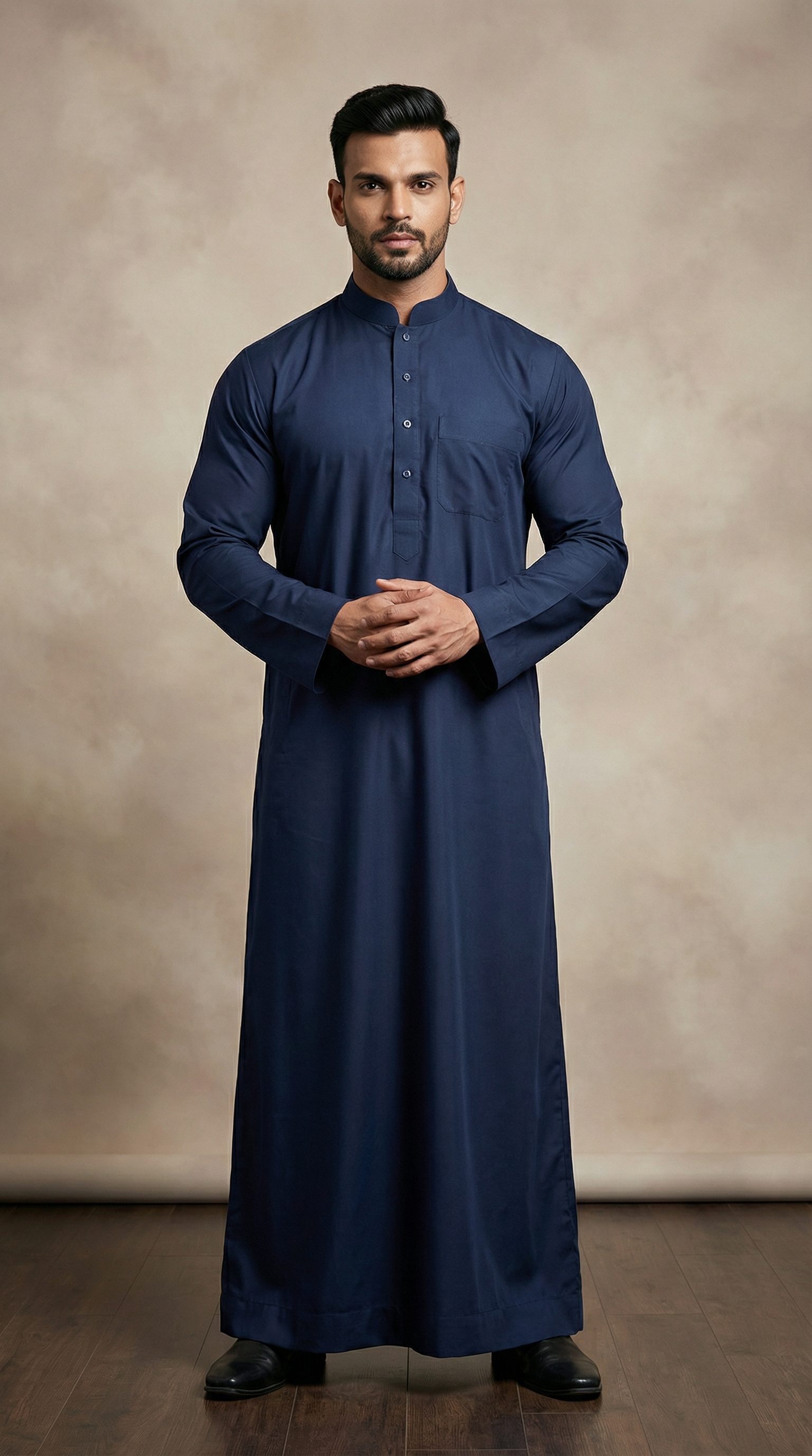 Man's Navy Blue Cotton Long Jubba