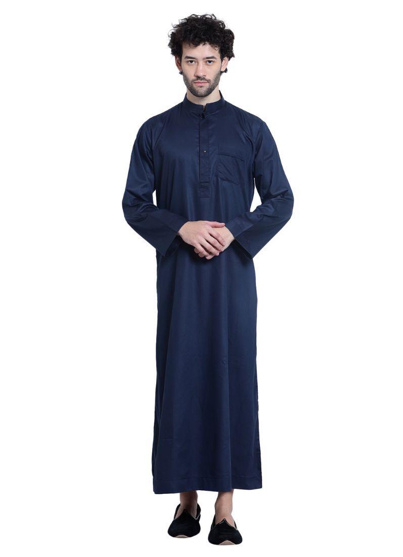 Buy Man's Navy Blue Cotton Long Jubba
