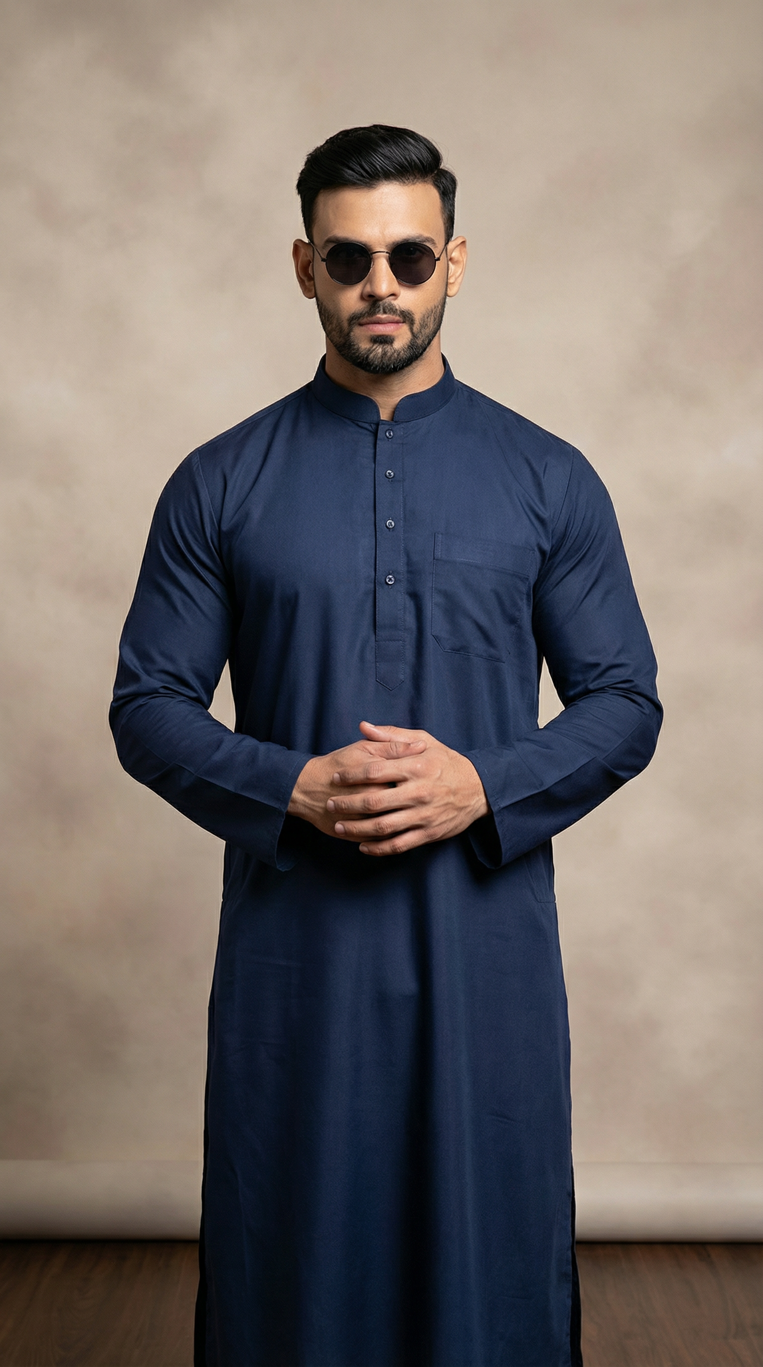 Man's Navy Blue Cotton Long Jubba
