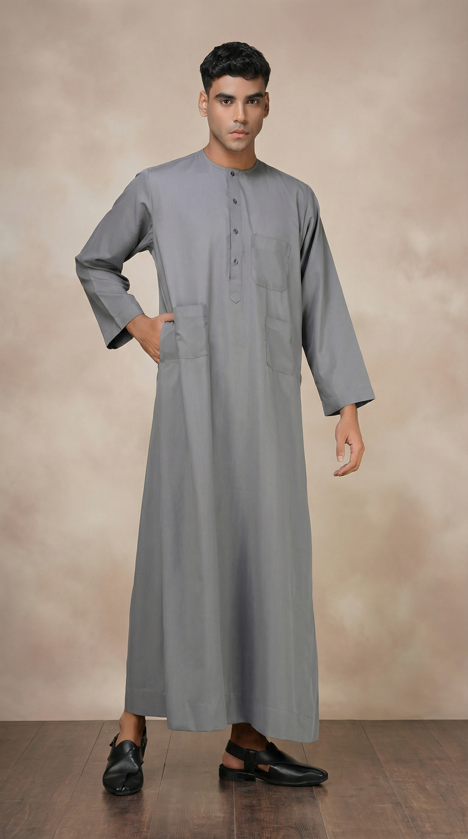Men's Grey Polyester Jubba