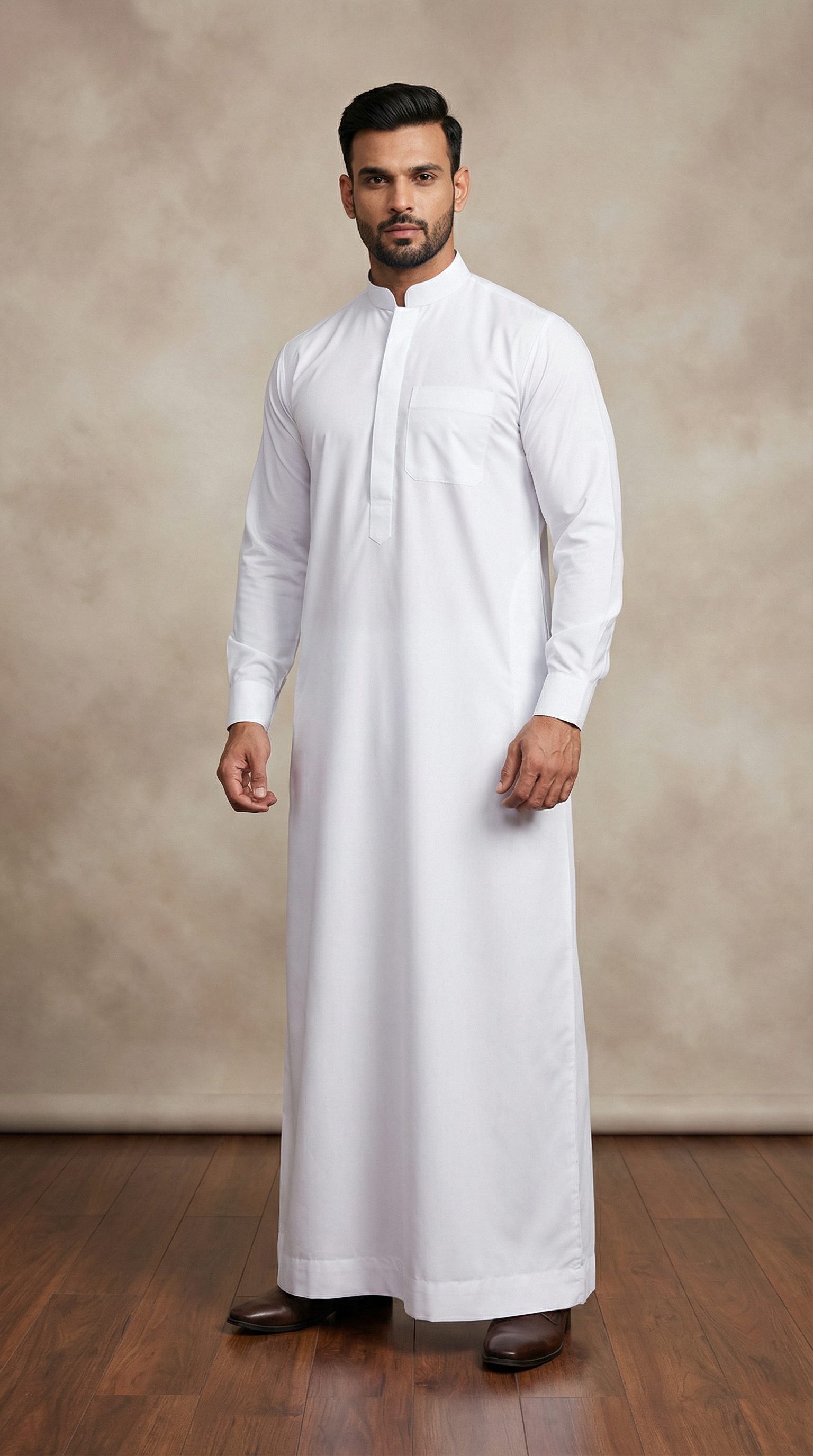 Men's White Polyester Long Jubba