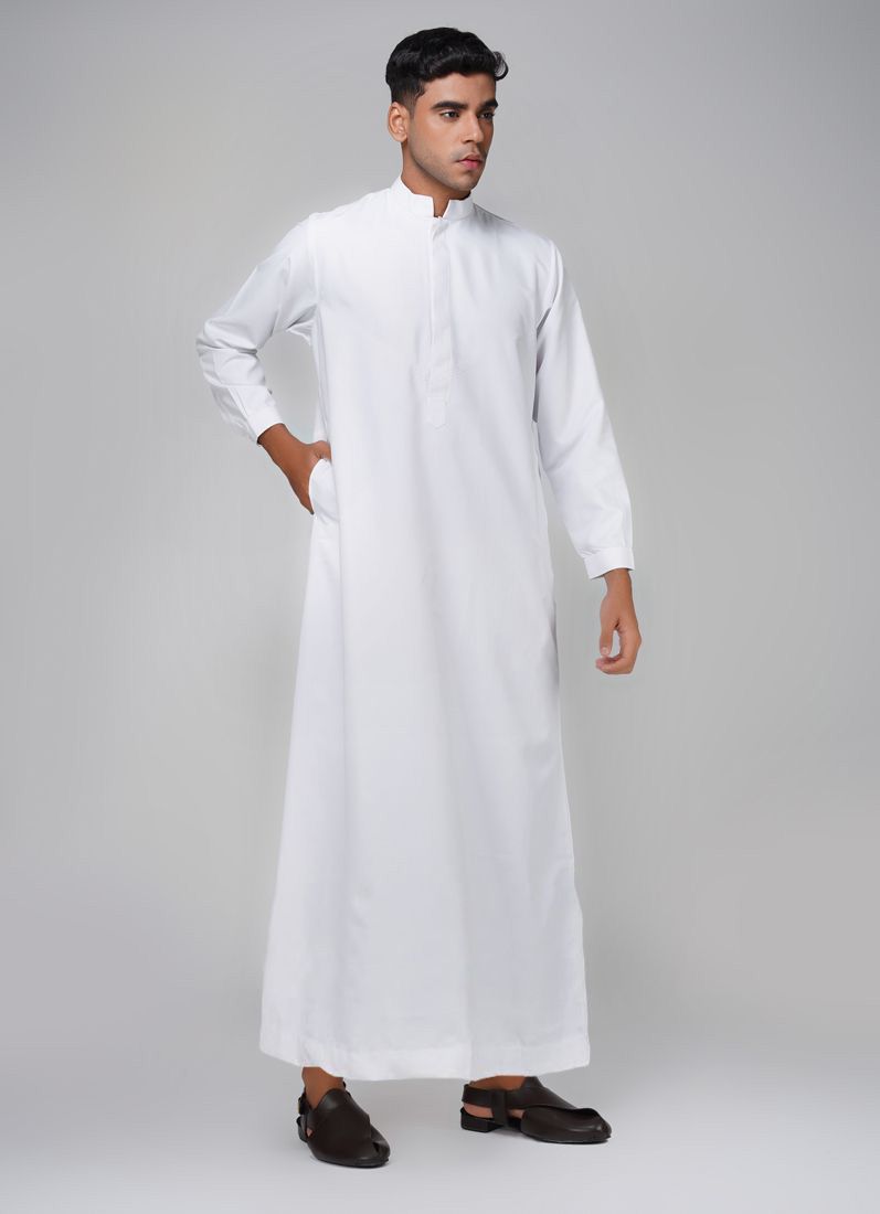 Buy Men's White Polyester Long Jubba