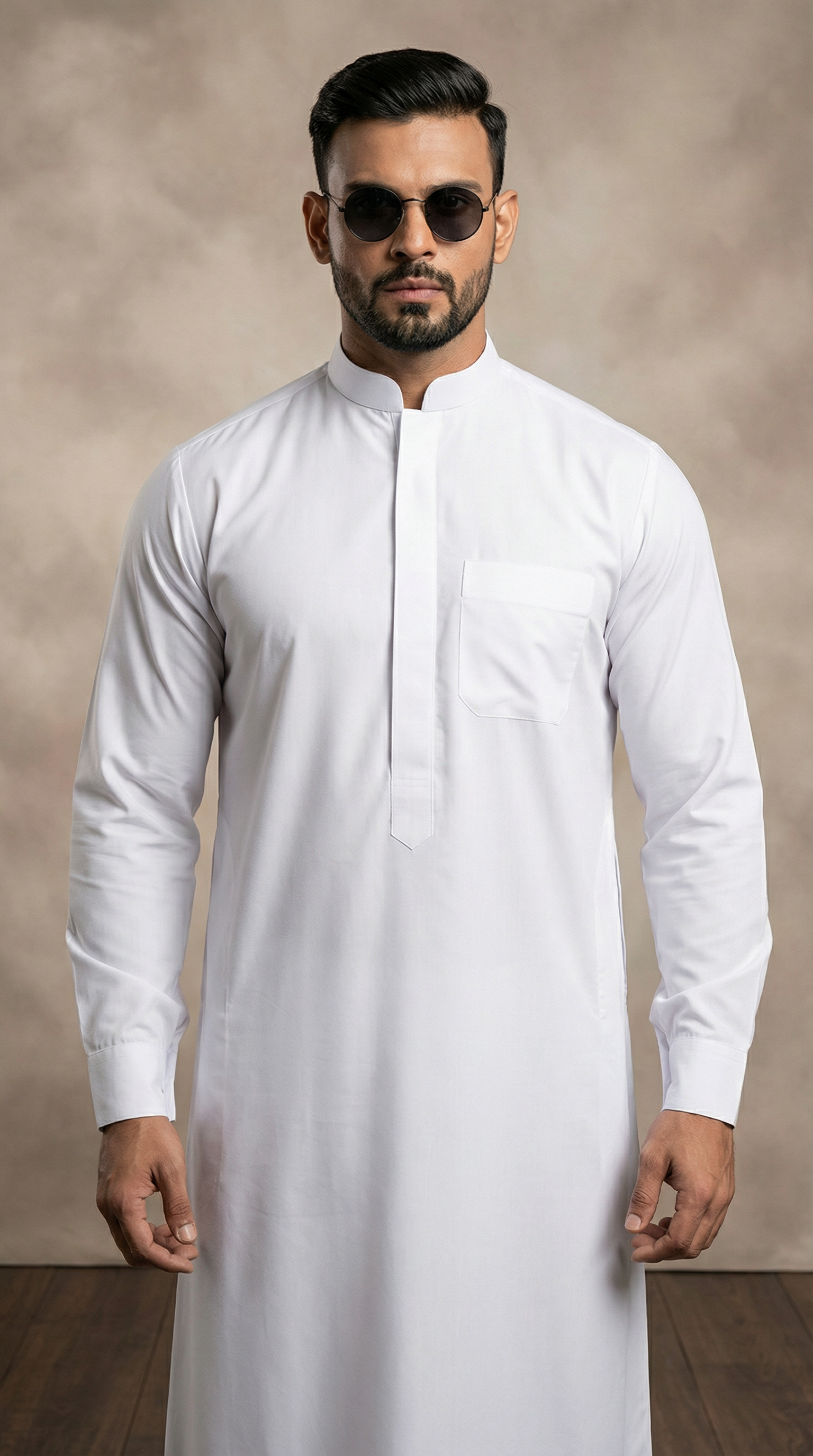 Men's White Polyester Long Jubba