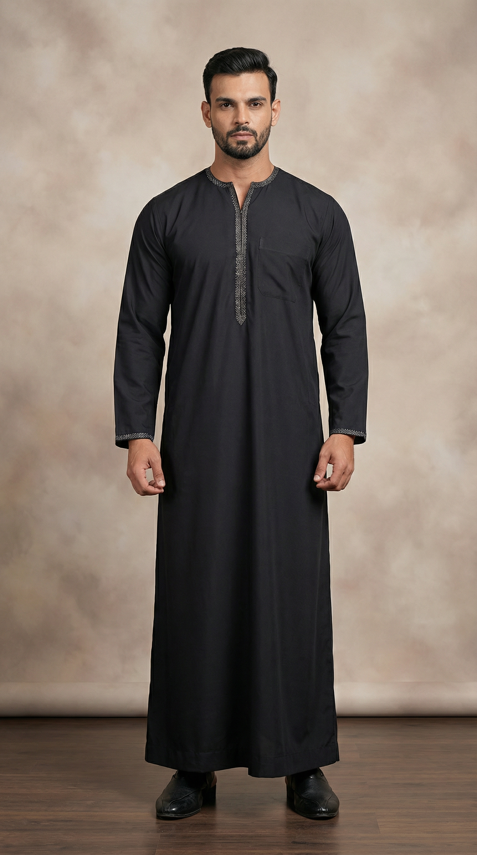 Men's Black Resham Embroidered Jubba