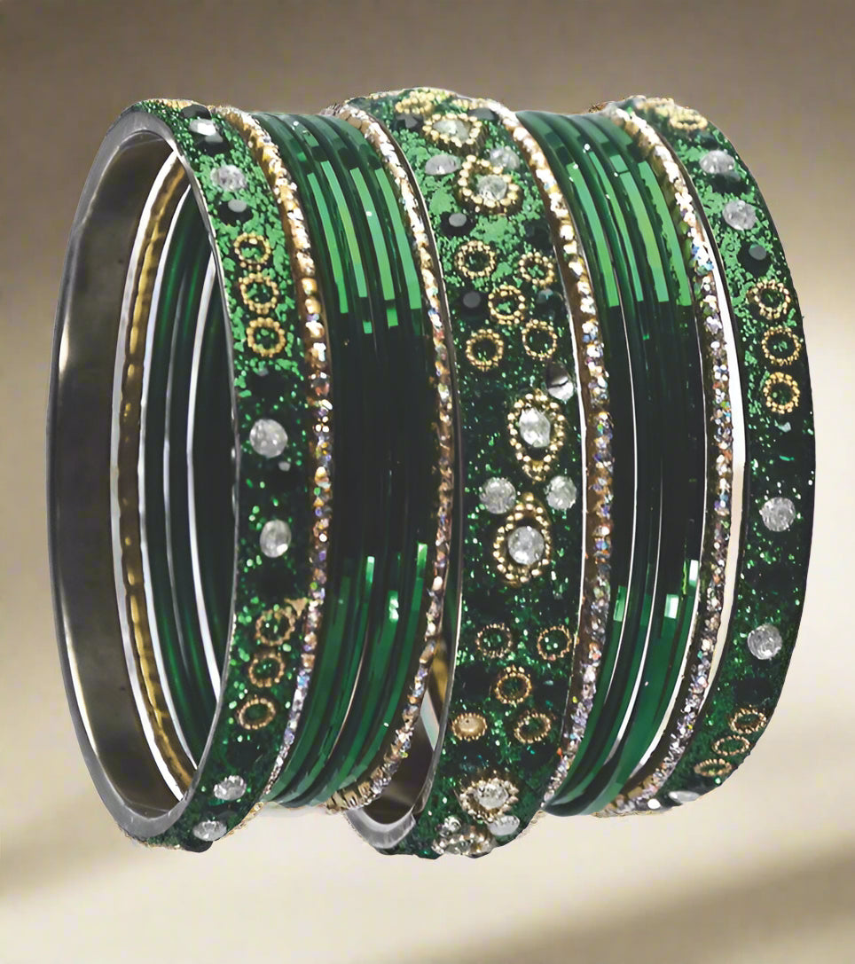 Buy Green Shaded Crystal Bangle Set