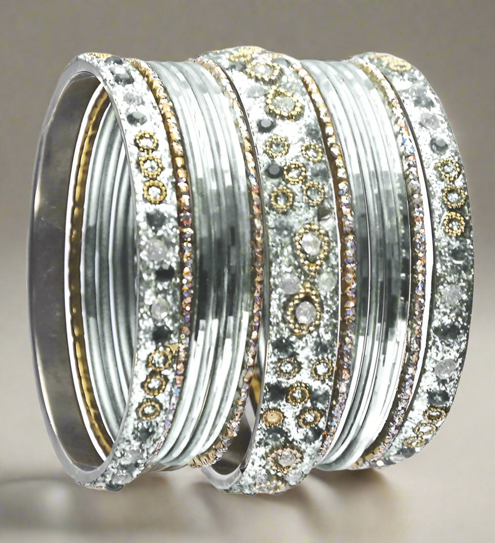 Buy Silver Shaded Crystal Bangle Set