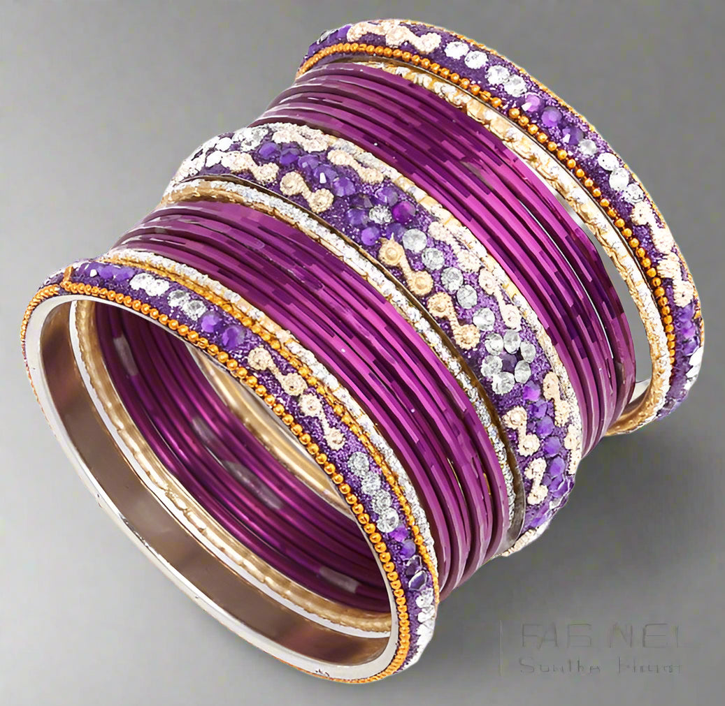 Buy Purple Ornate Coloured Bangle Set