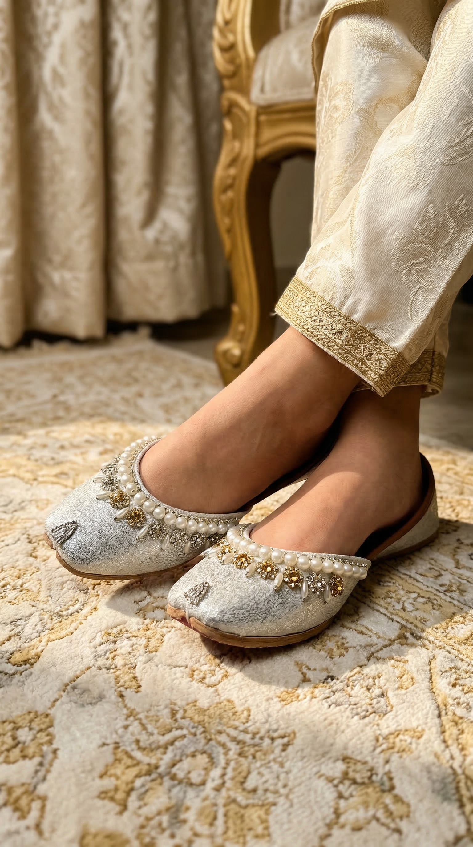 Silver Pearl Jutti Girls