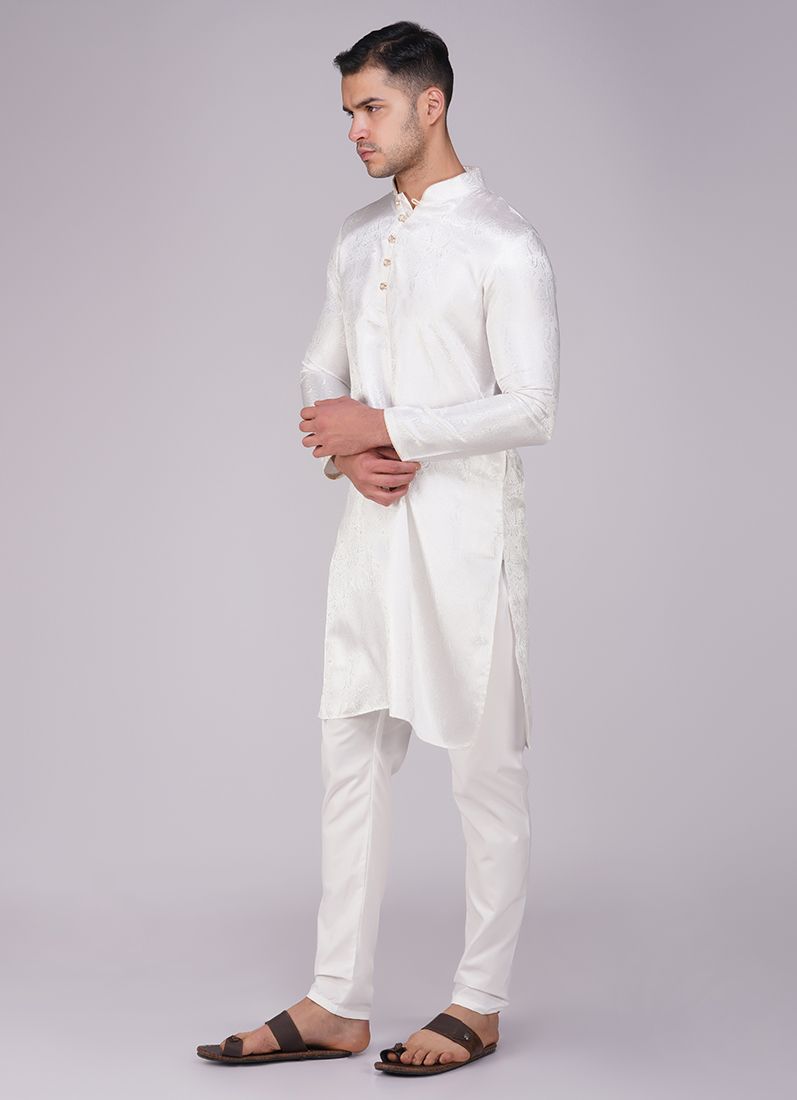 Buy White Resham Brocade Kurta Set