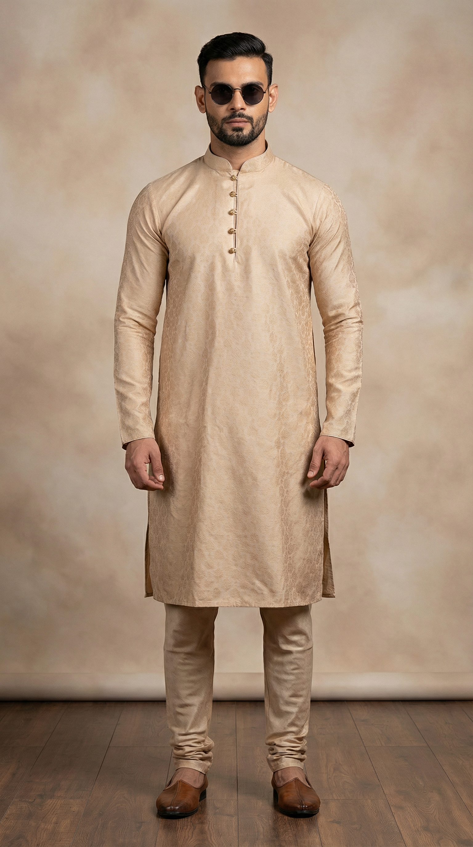 Gold Resham Brocade Kurta Pyjama Set
