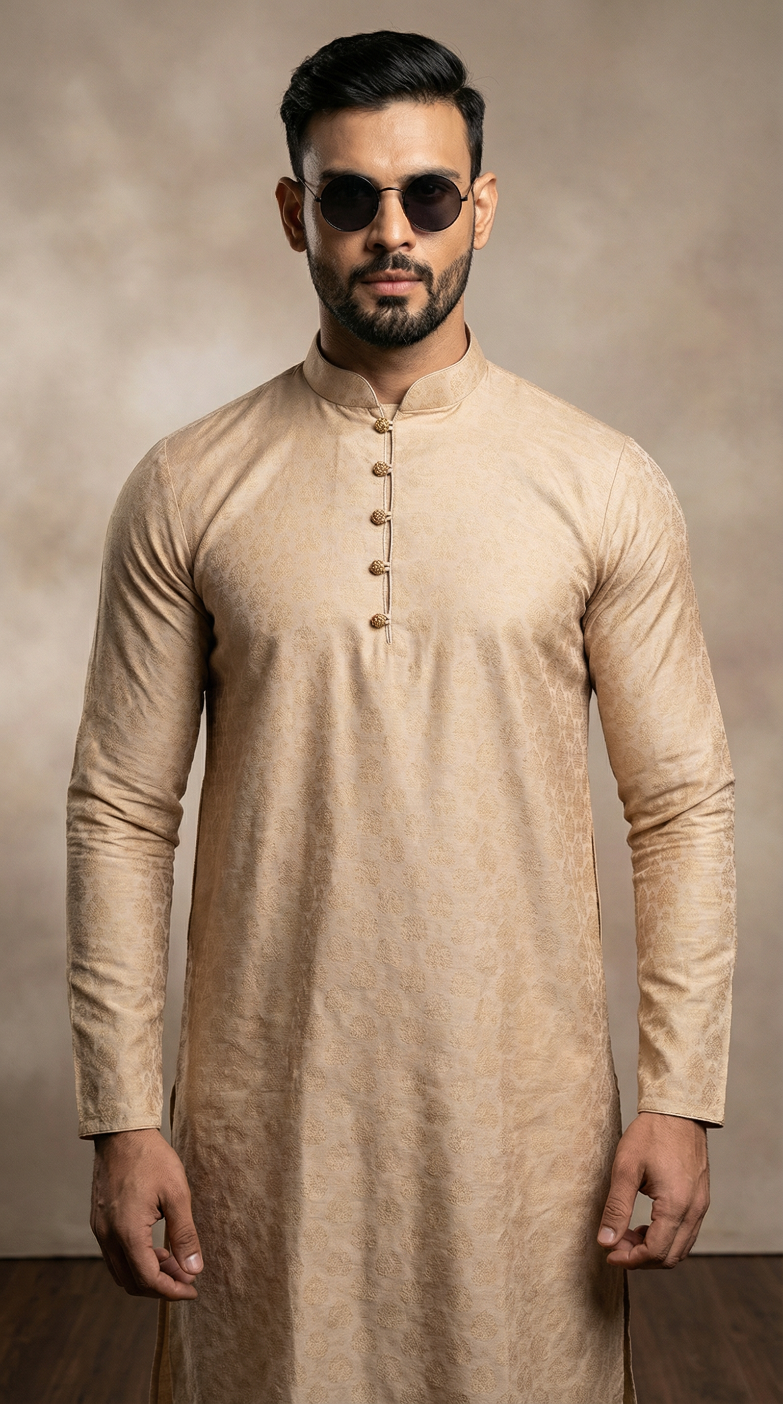 Gold Resham Brocade Kurta Pyjama Set