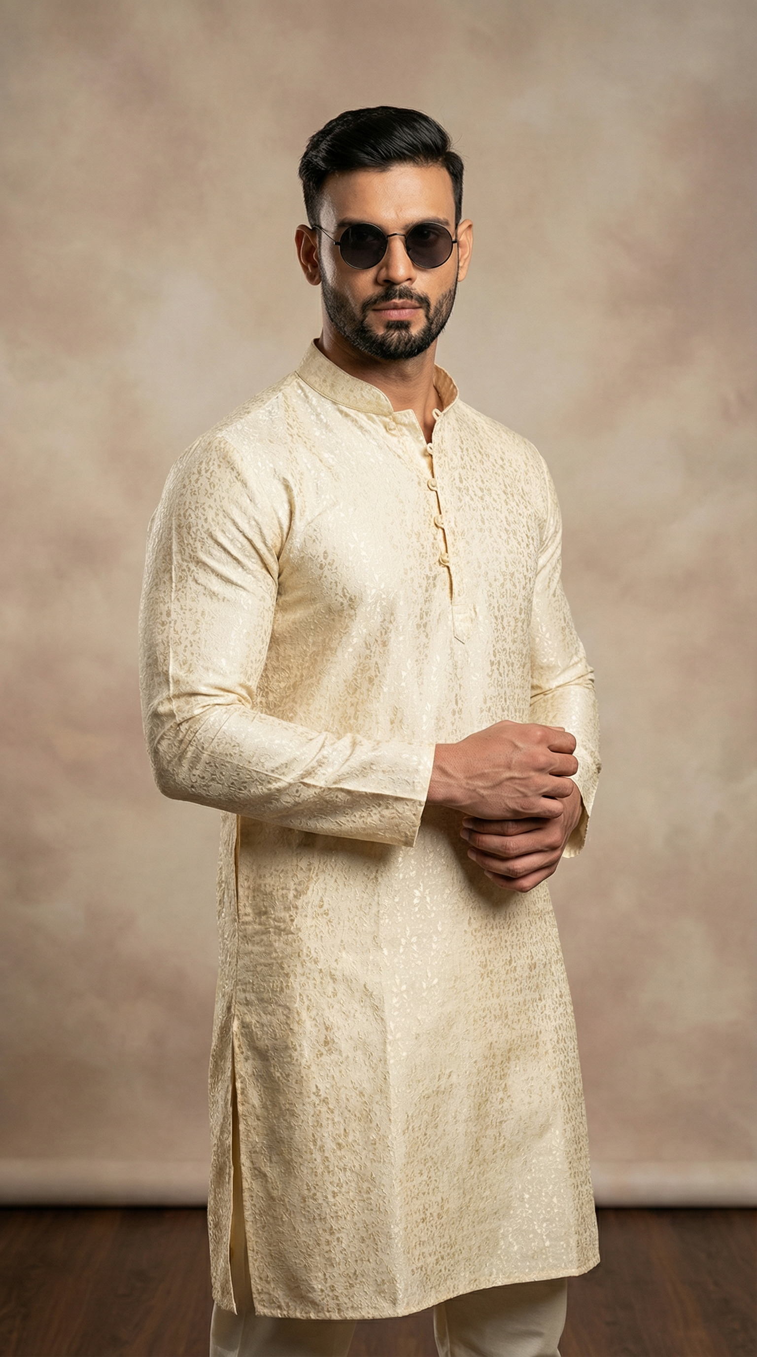Gold Resham Brocade Kurta Pyjama