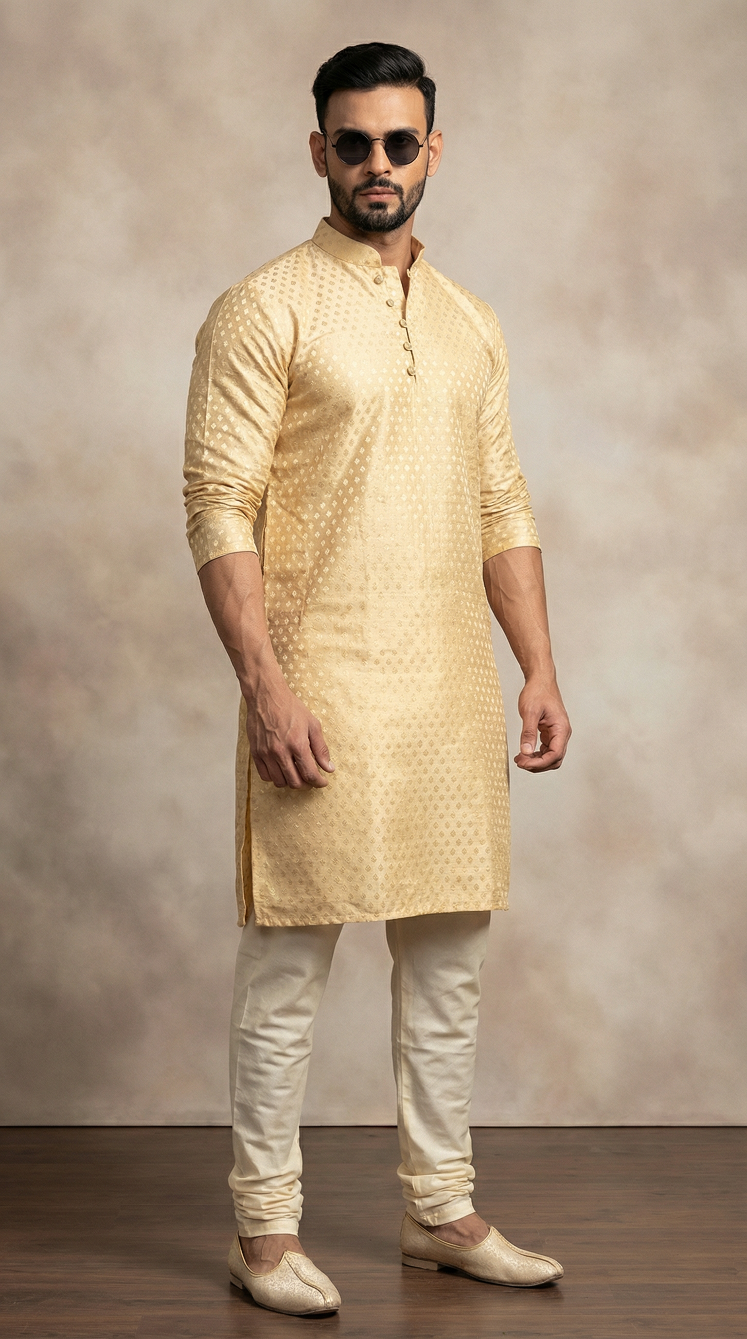 Men's Gold Brocade Kurta and Payjama Set