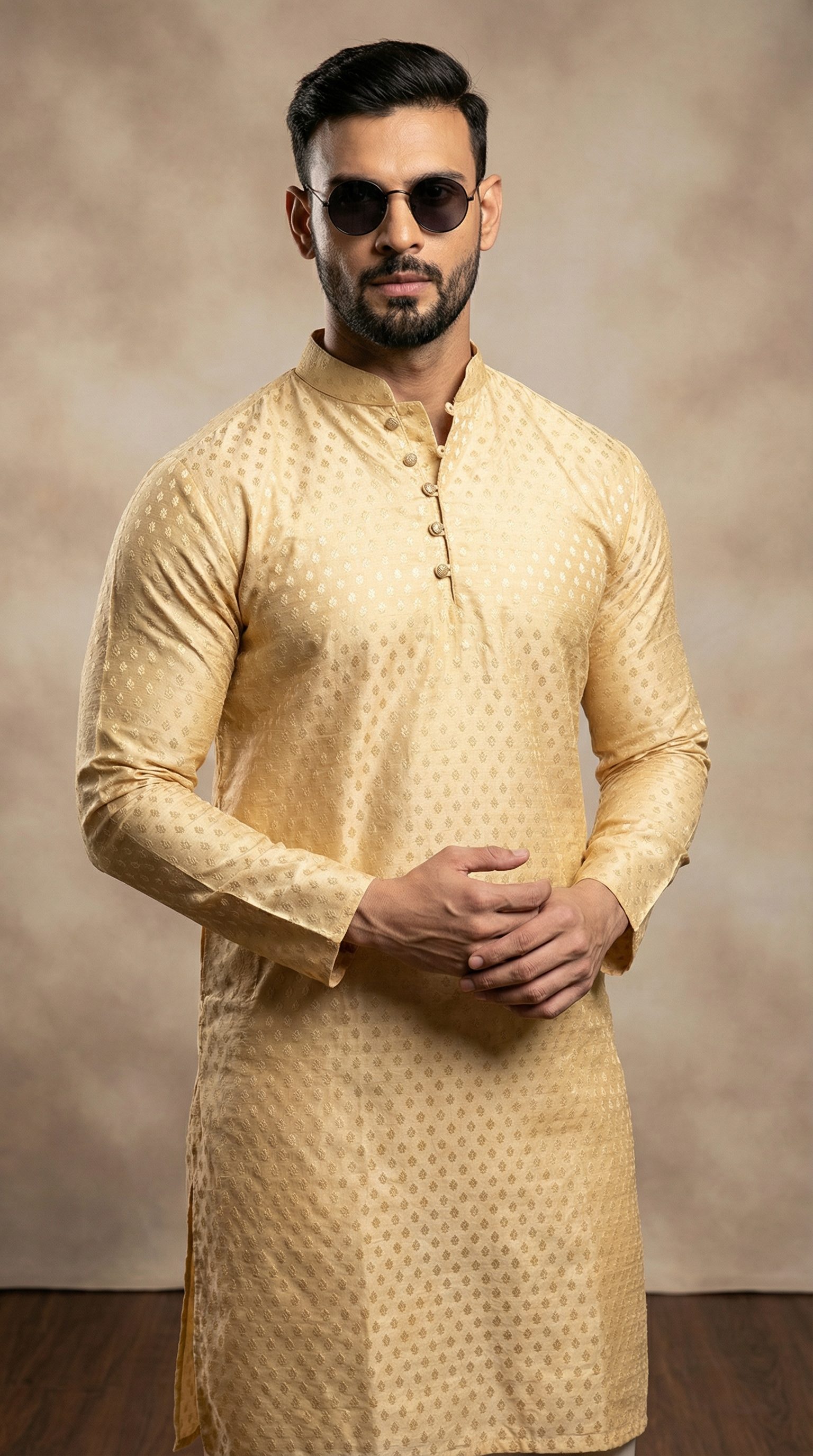 Men's Gold Brocade Kurta and Payjama Set