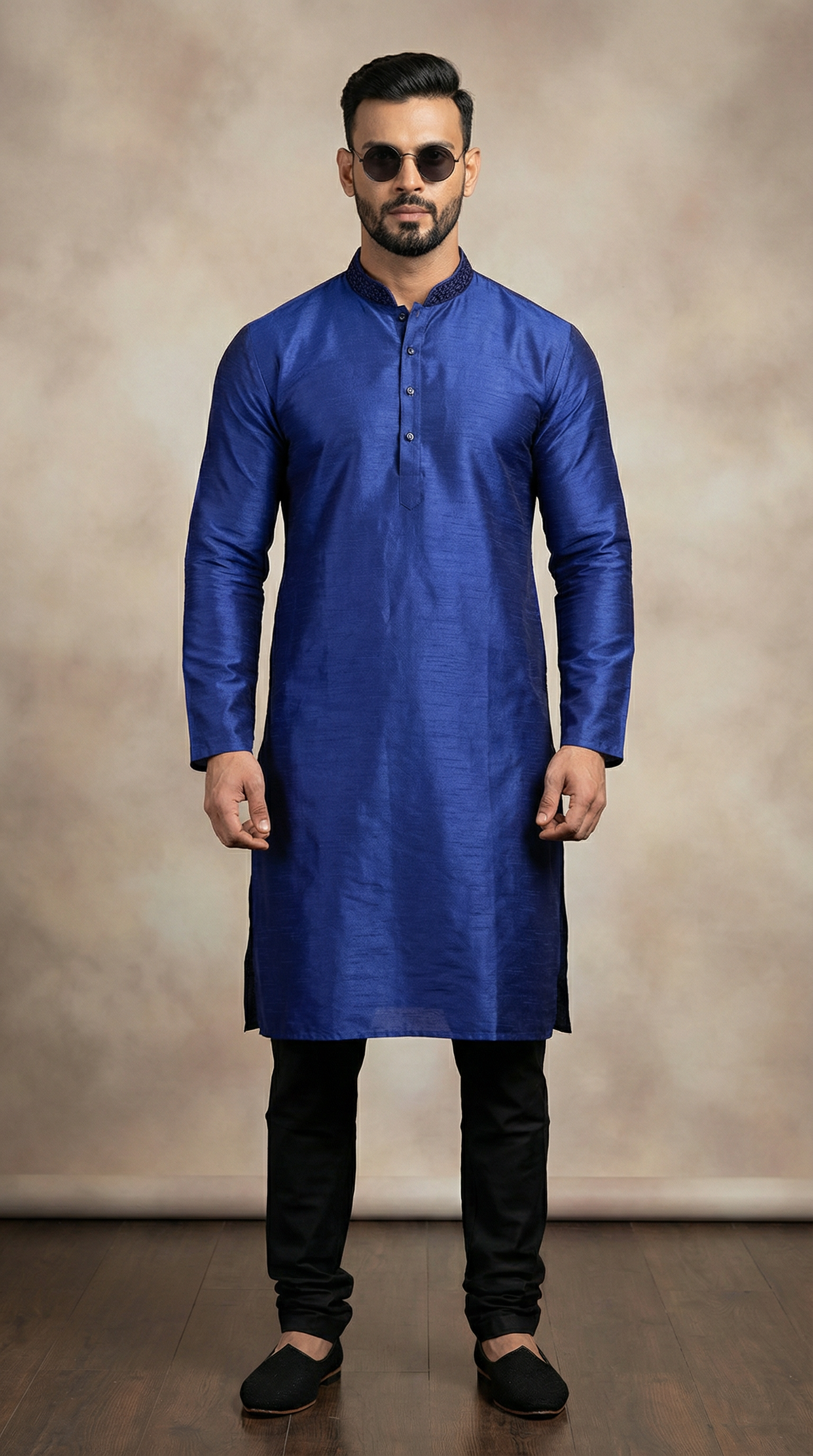 Men's Blue Slub Jacquard Payjama Set