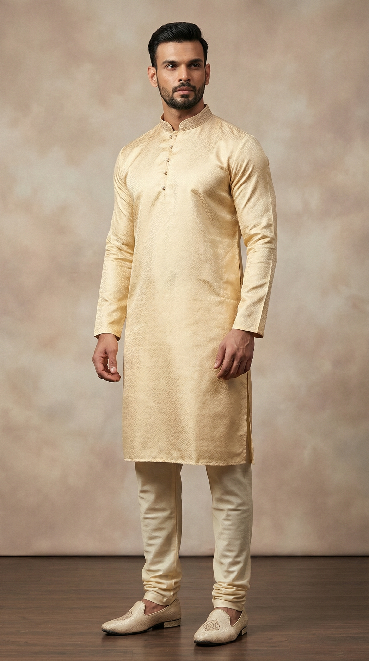 Men's Gold Self Resham Brocade Embroidered Set