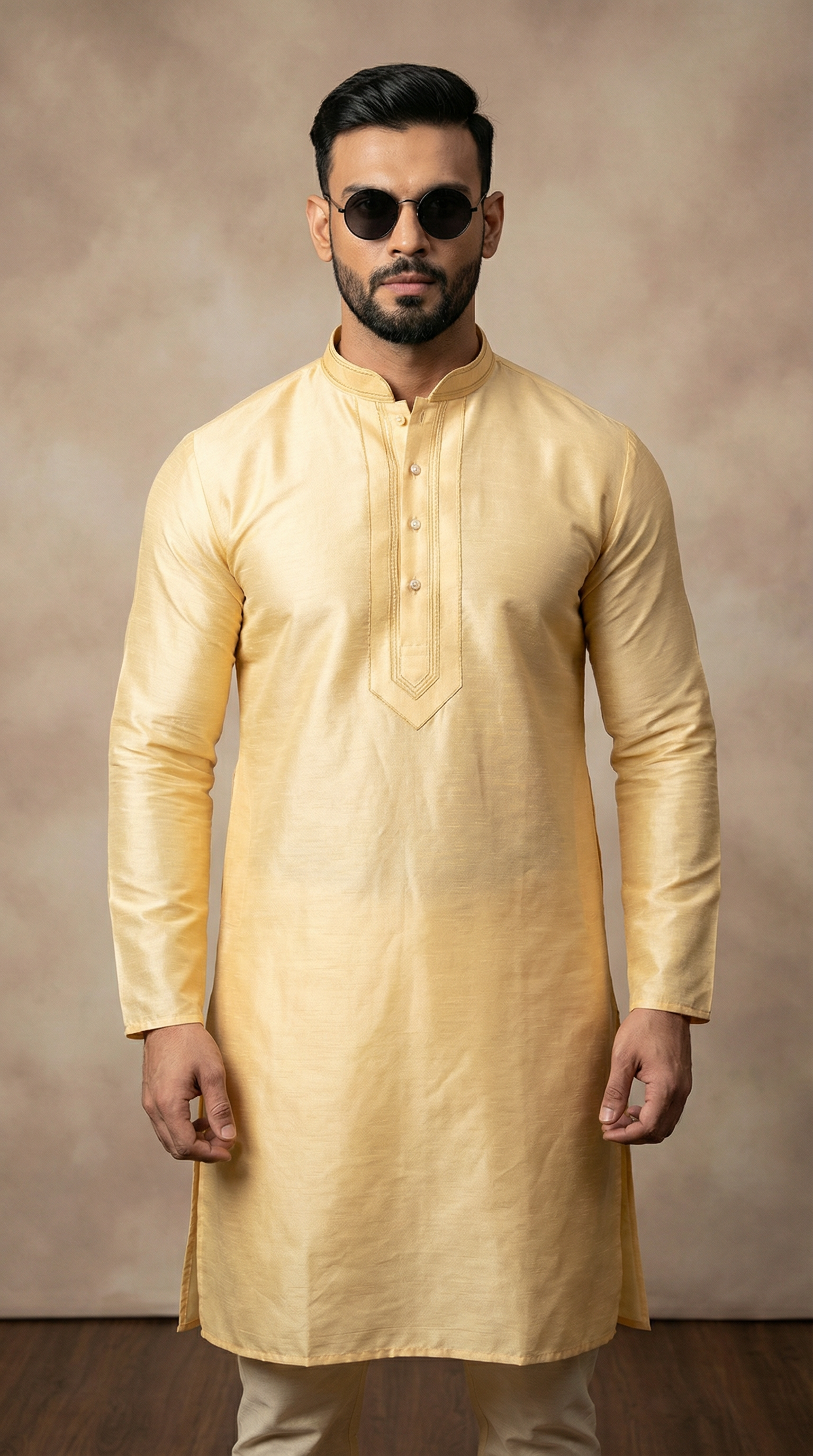 Men's Gold jacquard Resham Embroidered Kurta Pyjama Set