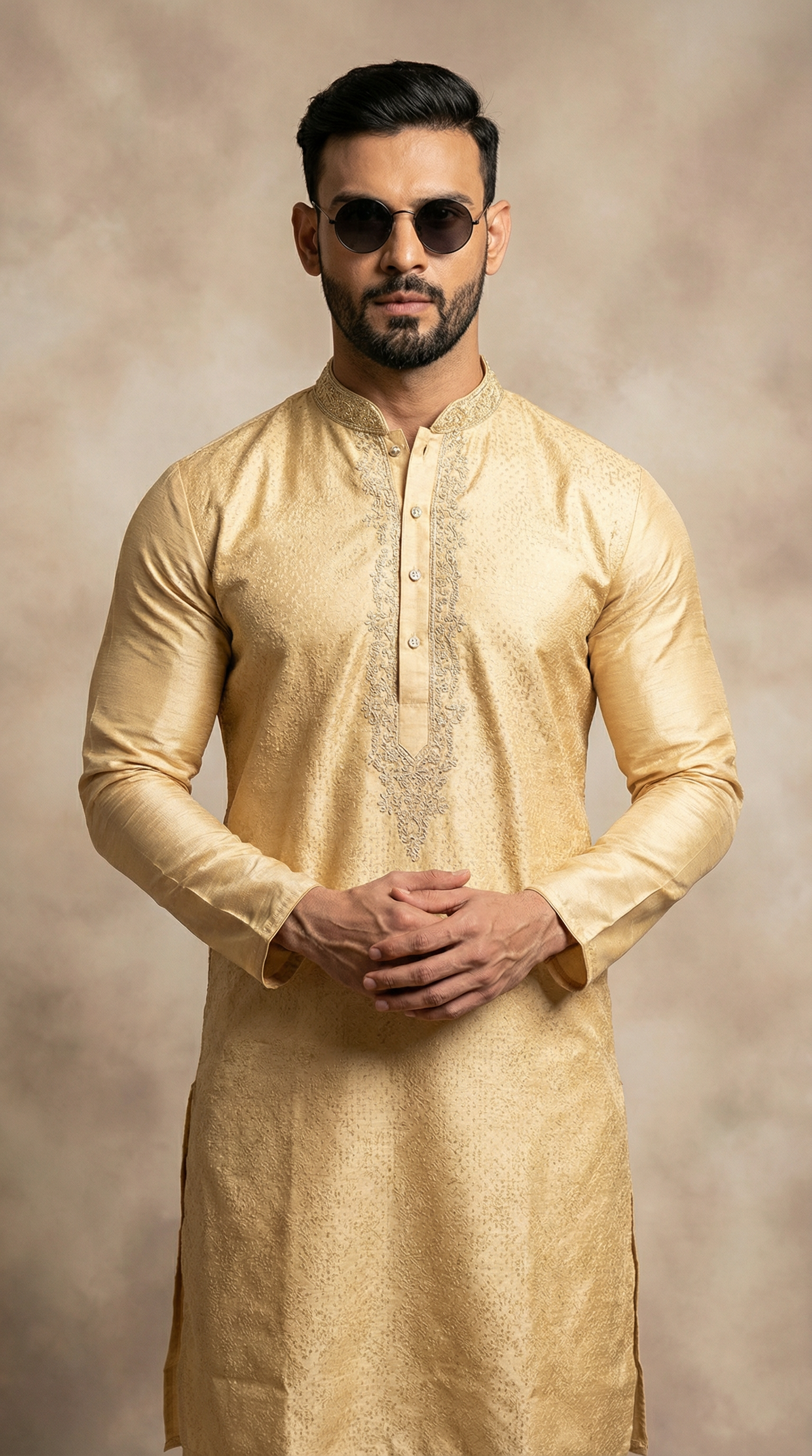Men's Cream Jacquard Zari Embroidered Kurta Payjama Set
