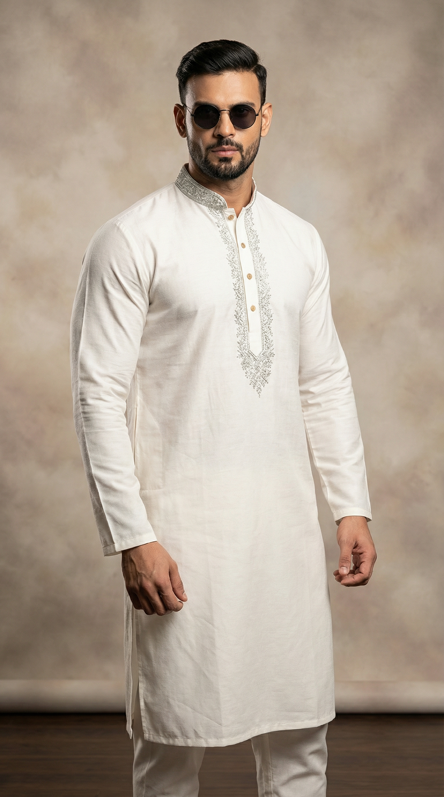 Men's Light Gold Resham Brocade Embroidered Kurta Payjama Set