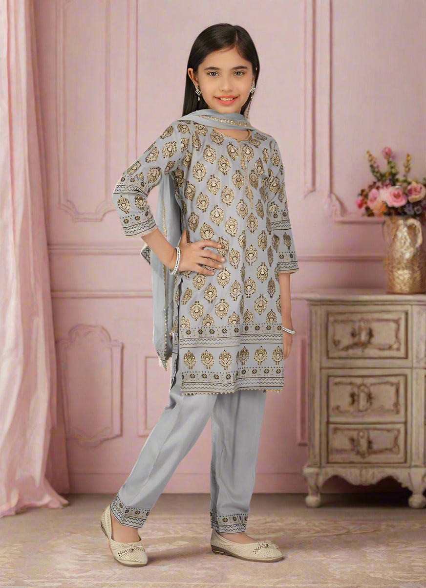 Buy Kids Grey Printed Rayon Shift Style Suit Set