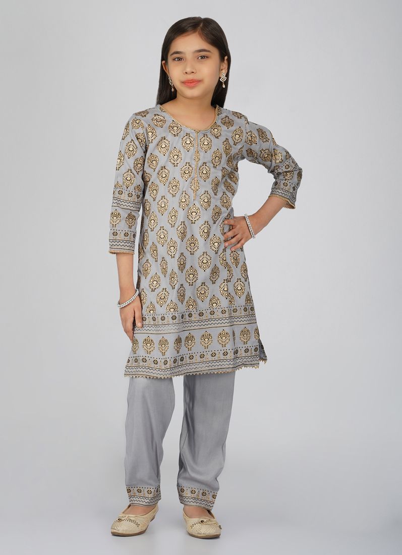 Buy Kids Grey Printed Rayon Shift Style Suit Set