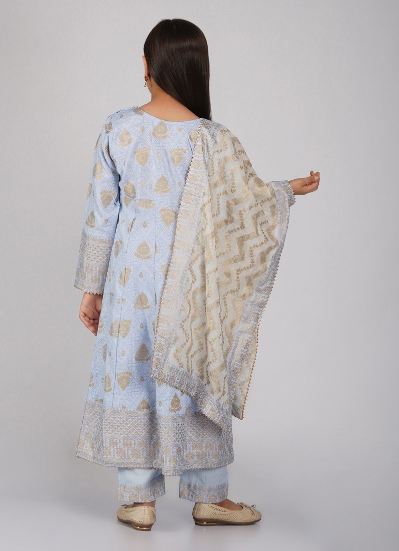 Buy Kids Light Blue Rayon Anarkali Suit Set
