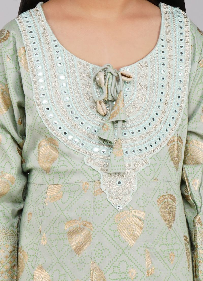 Buy Kids Mint Green Rayon Anarkali Suit Set