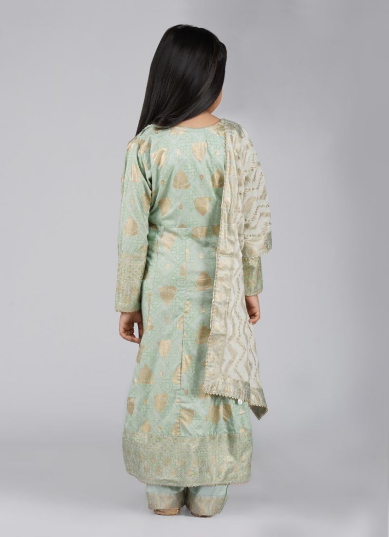Buy Kids Mint Green Rayon Anarkali Suit Set