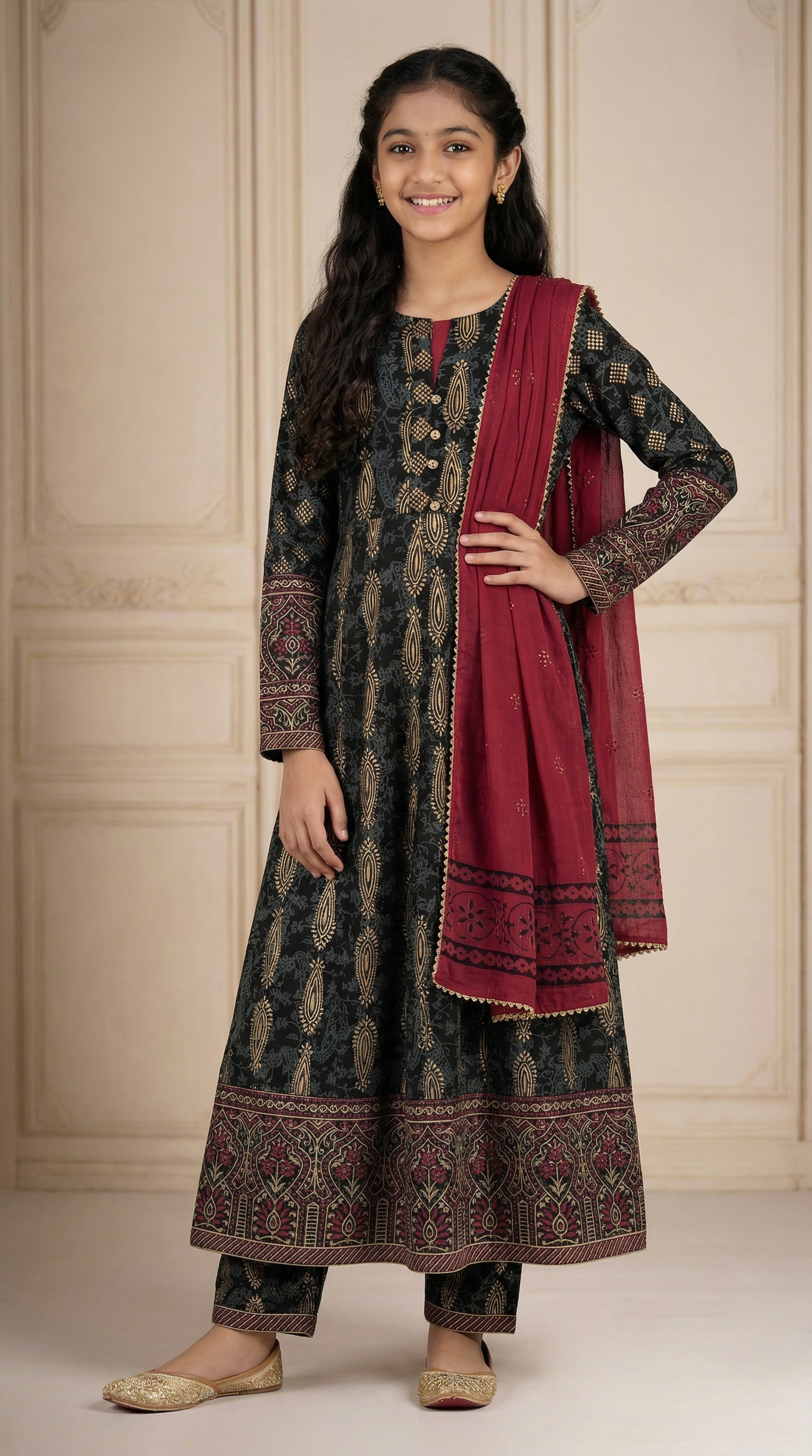 Kids Black Cotton Straight Cut Suit Set