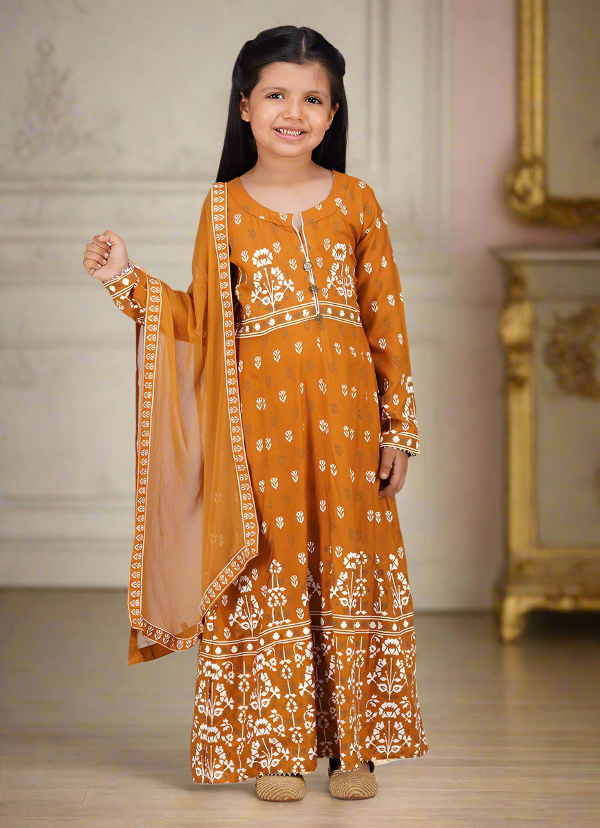Buy Kids Mustard Anarkali Suit Set