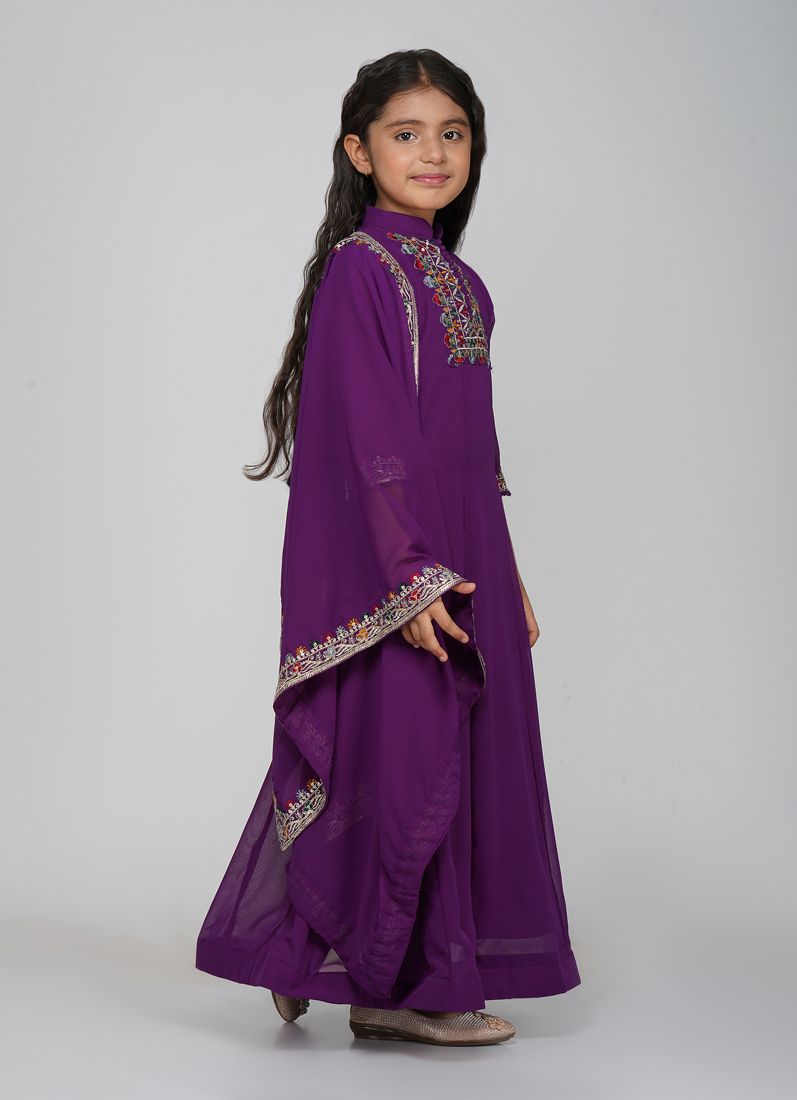 Buy Kids Purple Bias Cut Embroidery Suit Set