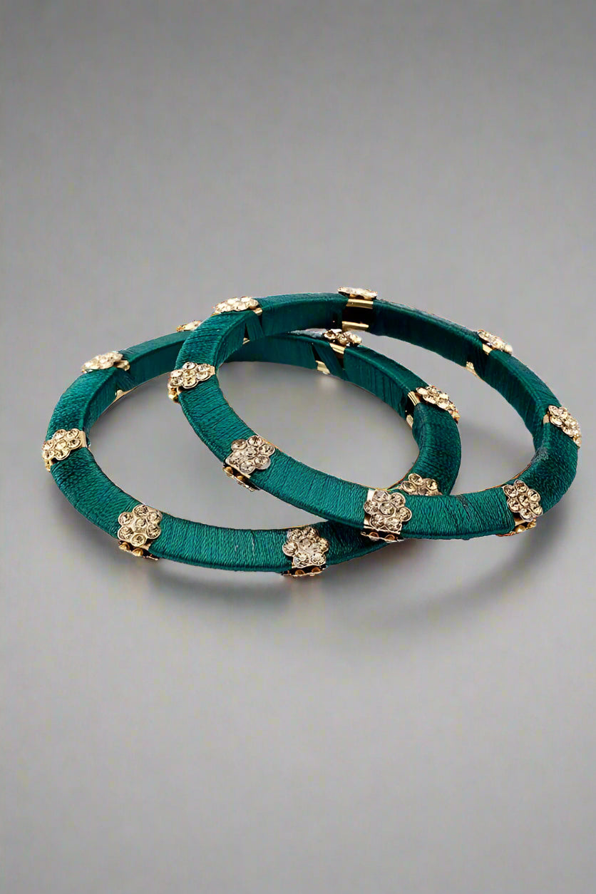 Buy Dark Green Engraved Bangle Set