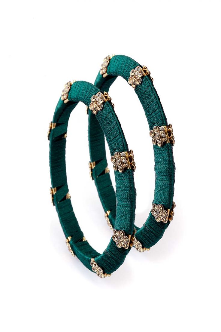 Buy Dark Green Engraved Bangle Set