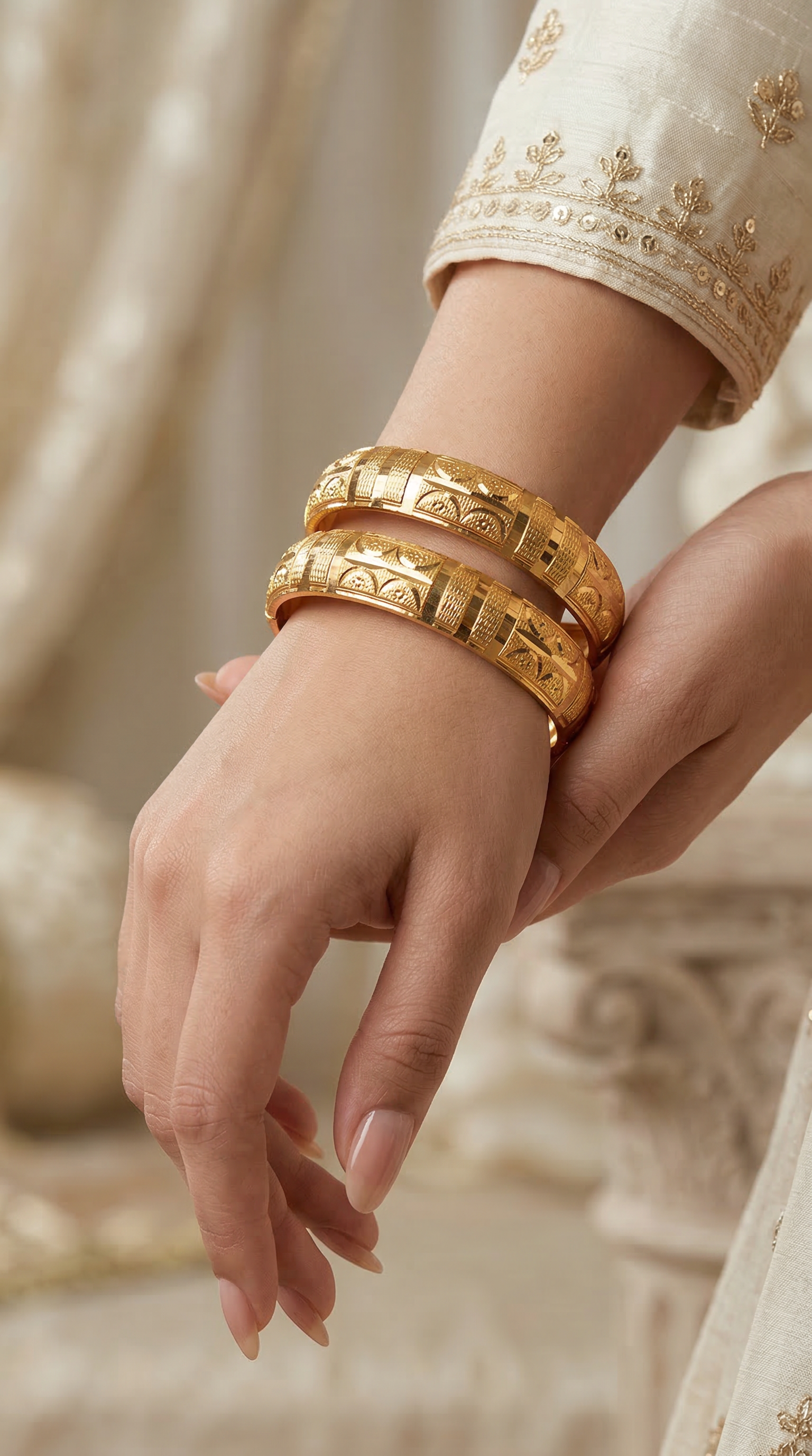 Pair of Gold Kara Bangles – Traditional Gold Bangle Design for Women