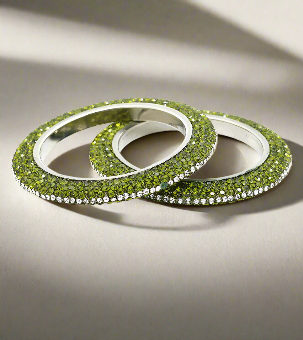 Buy Moss Green Ornate Crystal Bangle Set